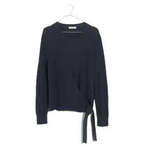 Madewell Navy Blue Cotton-Blend Ribbed Side-Tie Pullover Sweater Size XS